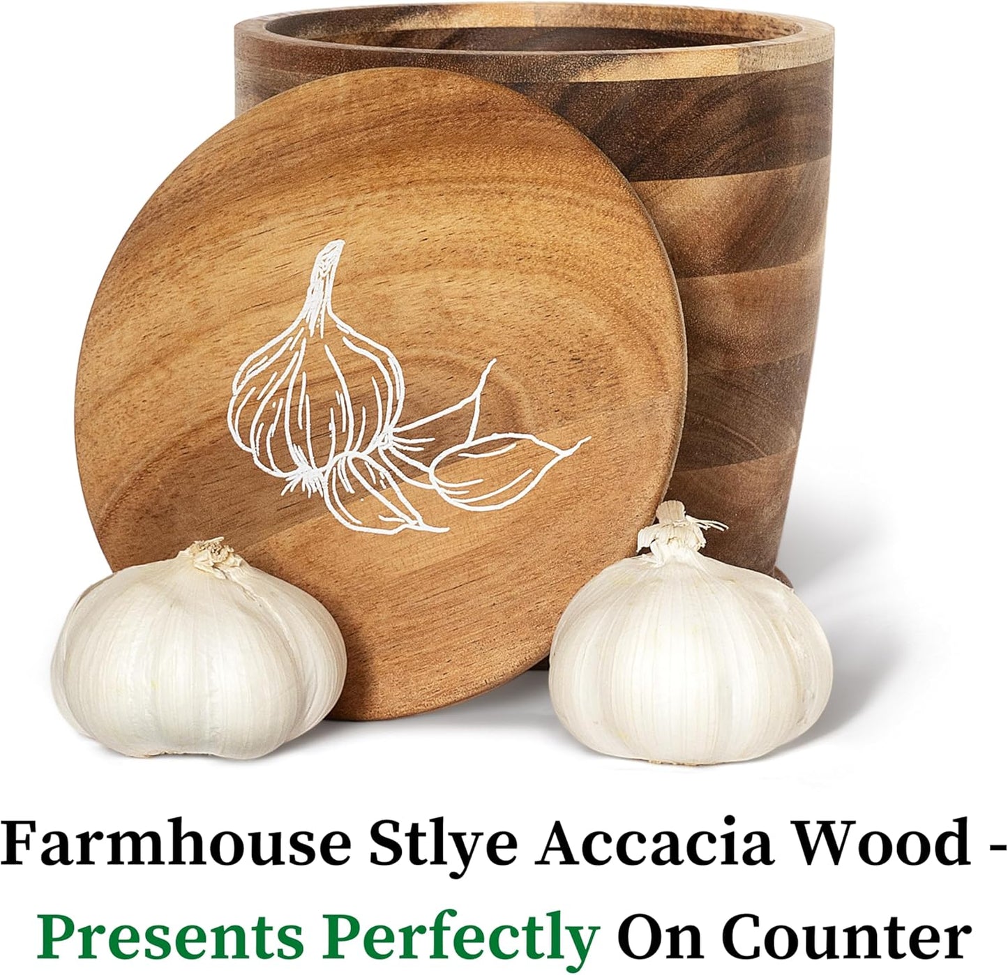 Introducing The Always Fresh Acacia Garlic Keeper For Counter