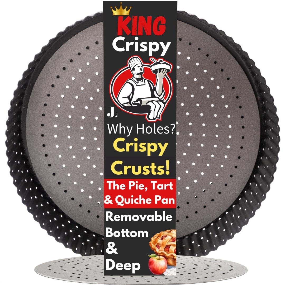 King Crispy's Pie Pan, Tart Pan & Quiche Pan 9 Inch With Perforated Holes For Crispy Crusts & Removable Bottom (Choose Your Size Option Below - Deep Or Shallow)