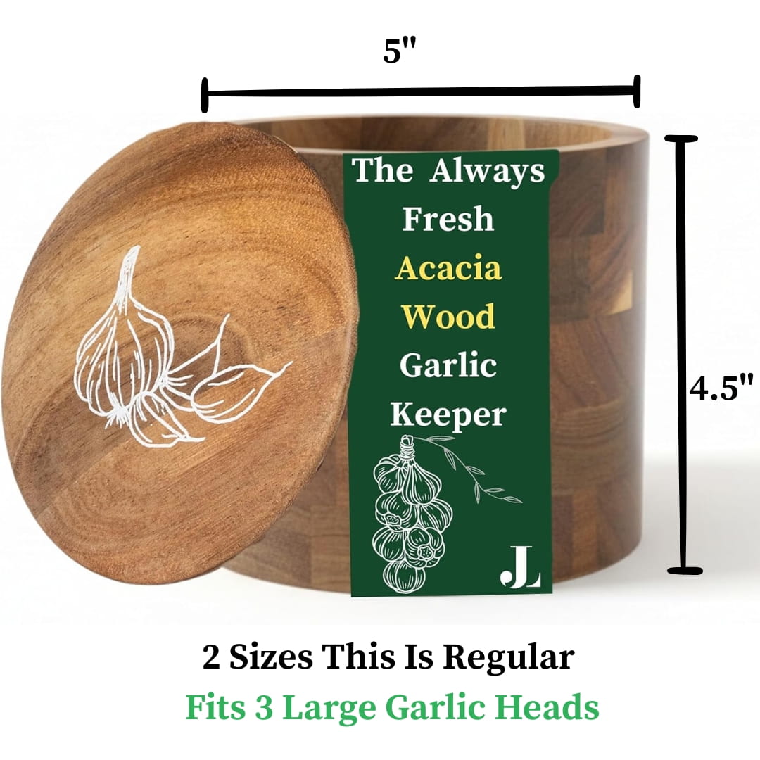 Introducing The Always Fresh Acacia Garlic Keeper For Counter