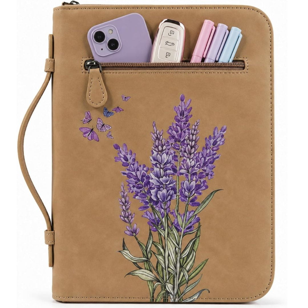 The Joyful Bible Cover Case for Women with Zipper. Pu Leather