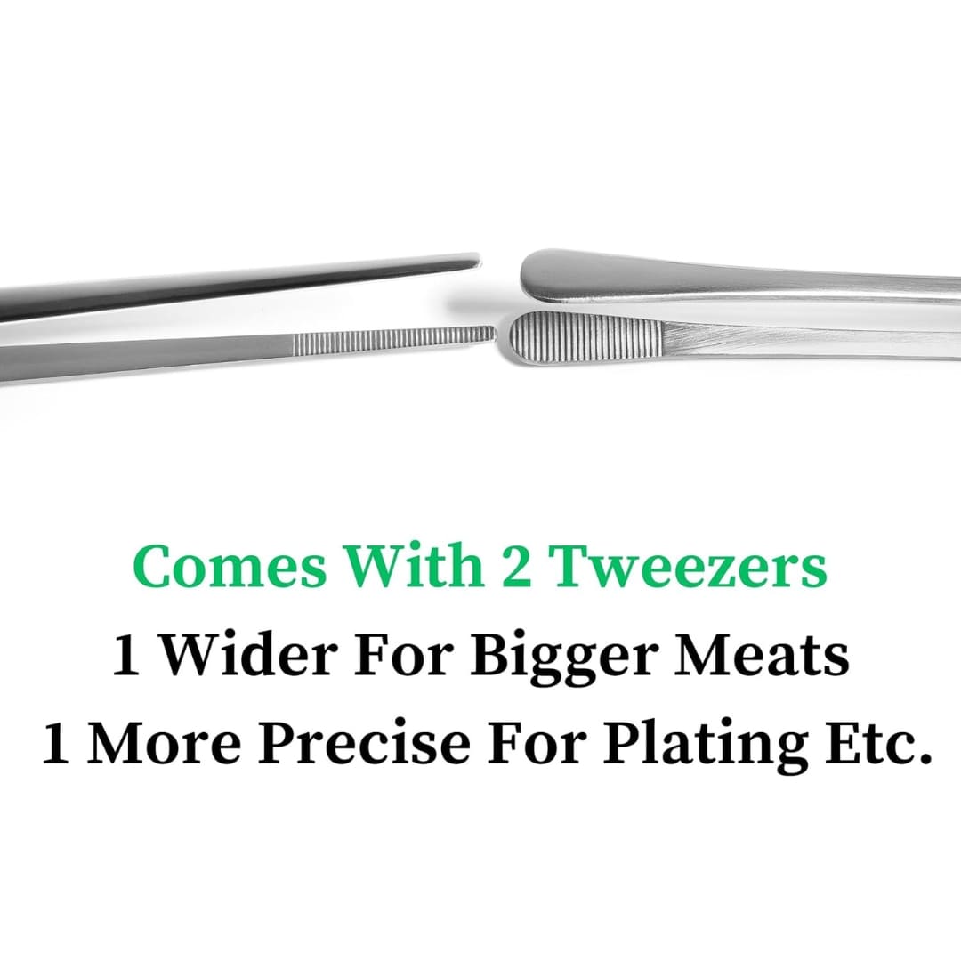 With Pure Felt Pouch. The Precision Touch Premium Kitchen Cooking Tweezers 2PC Set.