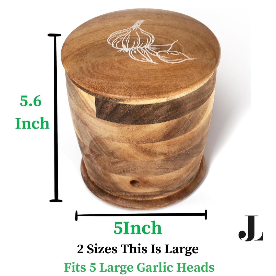 Introducing The Always Fresh Acacia Garlic Keeper For Counter