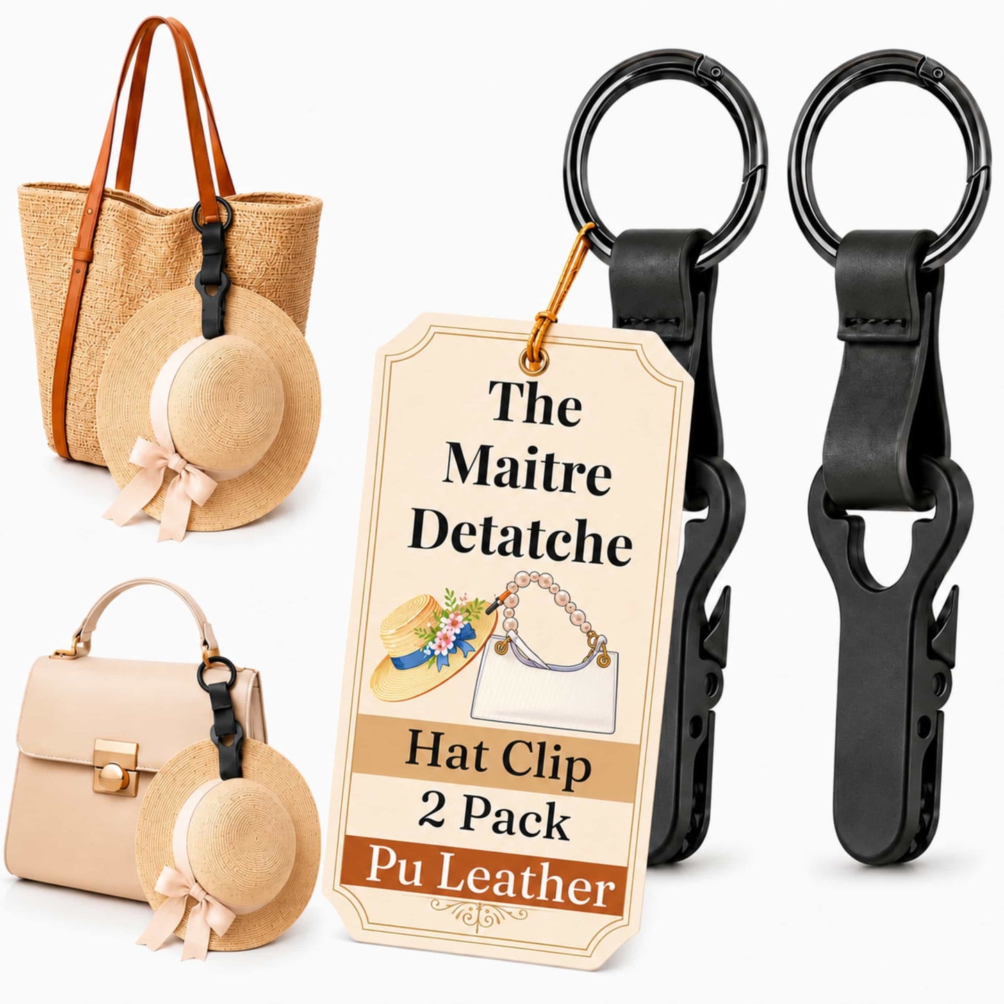 The Maitre Detatche Hat Clip - 2 Pack Pu Leather