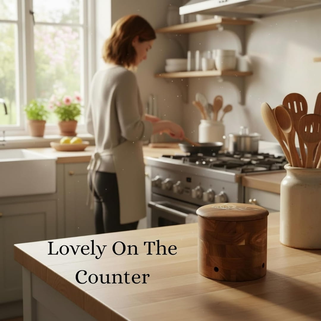 Introducing The Always Fresh Acacia Garlic Keeper For Counter