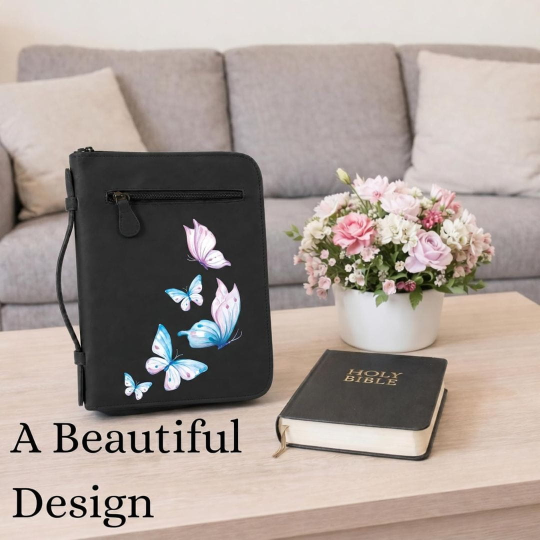 The Joyful Bible Cover Case for Women with Zipper. Pu Leather