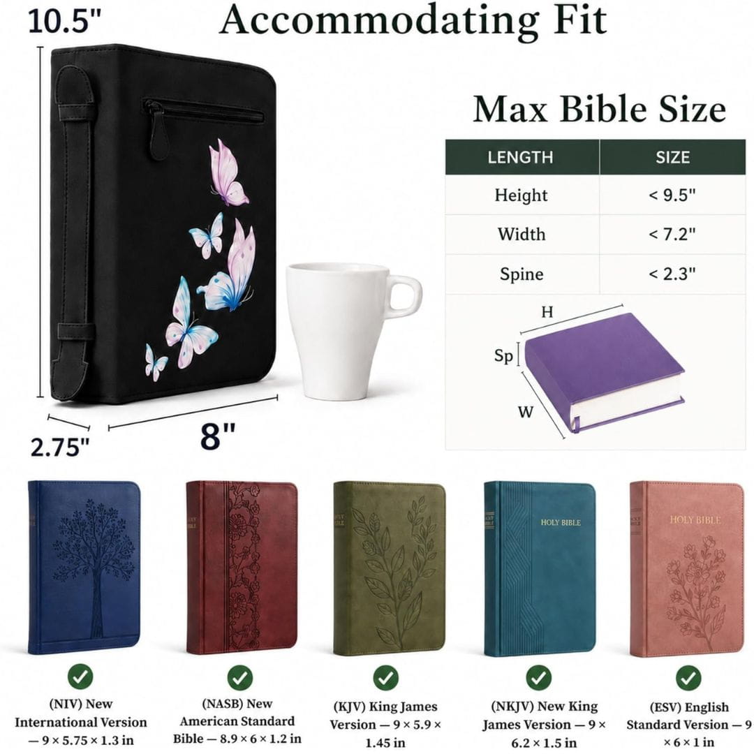 The Joyful Bible Cover Case for Women with Zipper. Pu Leather