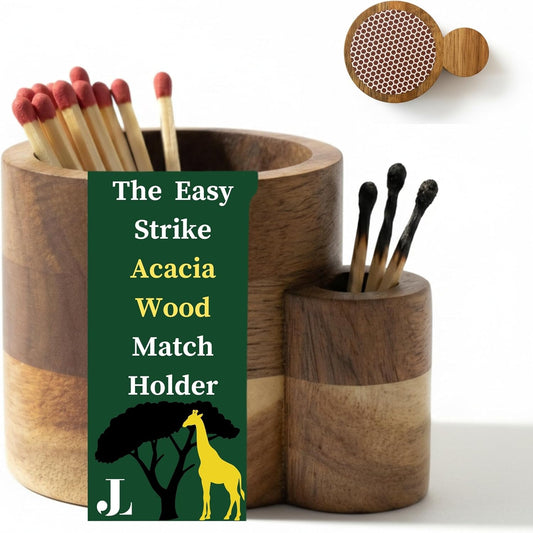 The Easy Strike Acacia Wood Match Holder with Striker Pad (Matches Not Included)