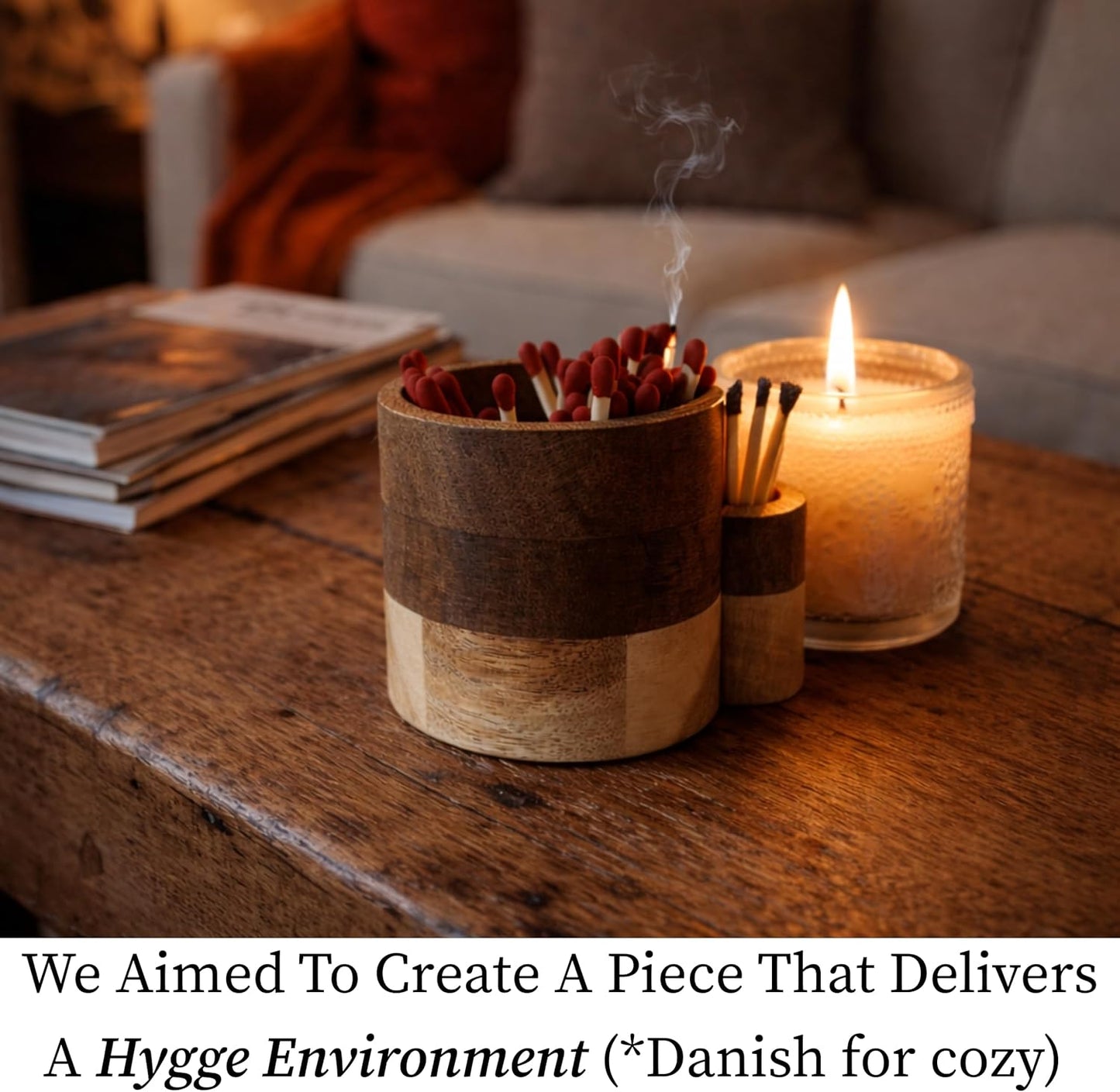 The Easy Strike Acacia Wood Match Holder with Striker Pad (Matches Not Included)