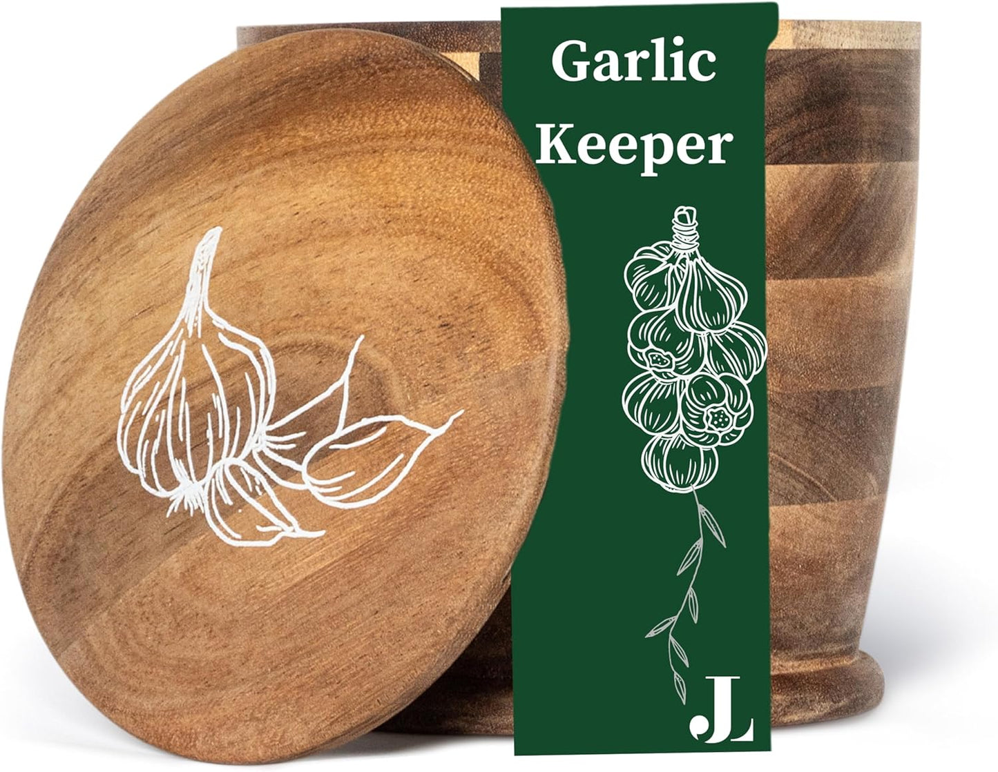 Introducing The Always Fresh Acacia Garlic Keeper For Counter