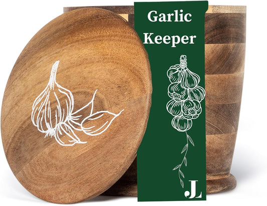 Introducing The Always Fresh Acacia Garlic Keeper For Counter