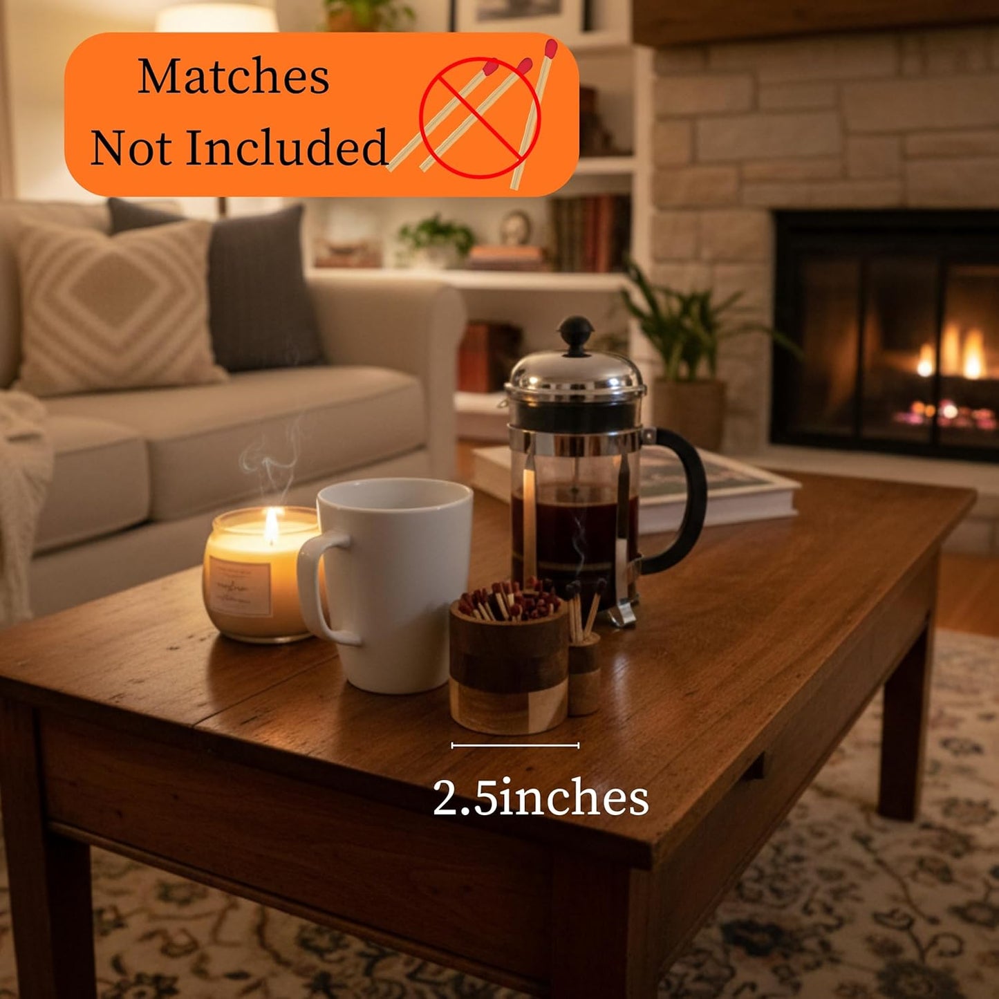 The Easy Strike Acacia Wood Match Holder with Striker Pad (Matches Not Included)