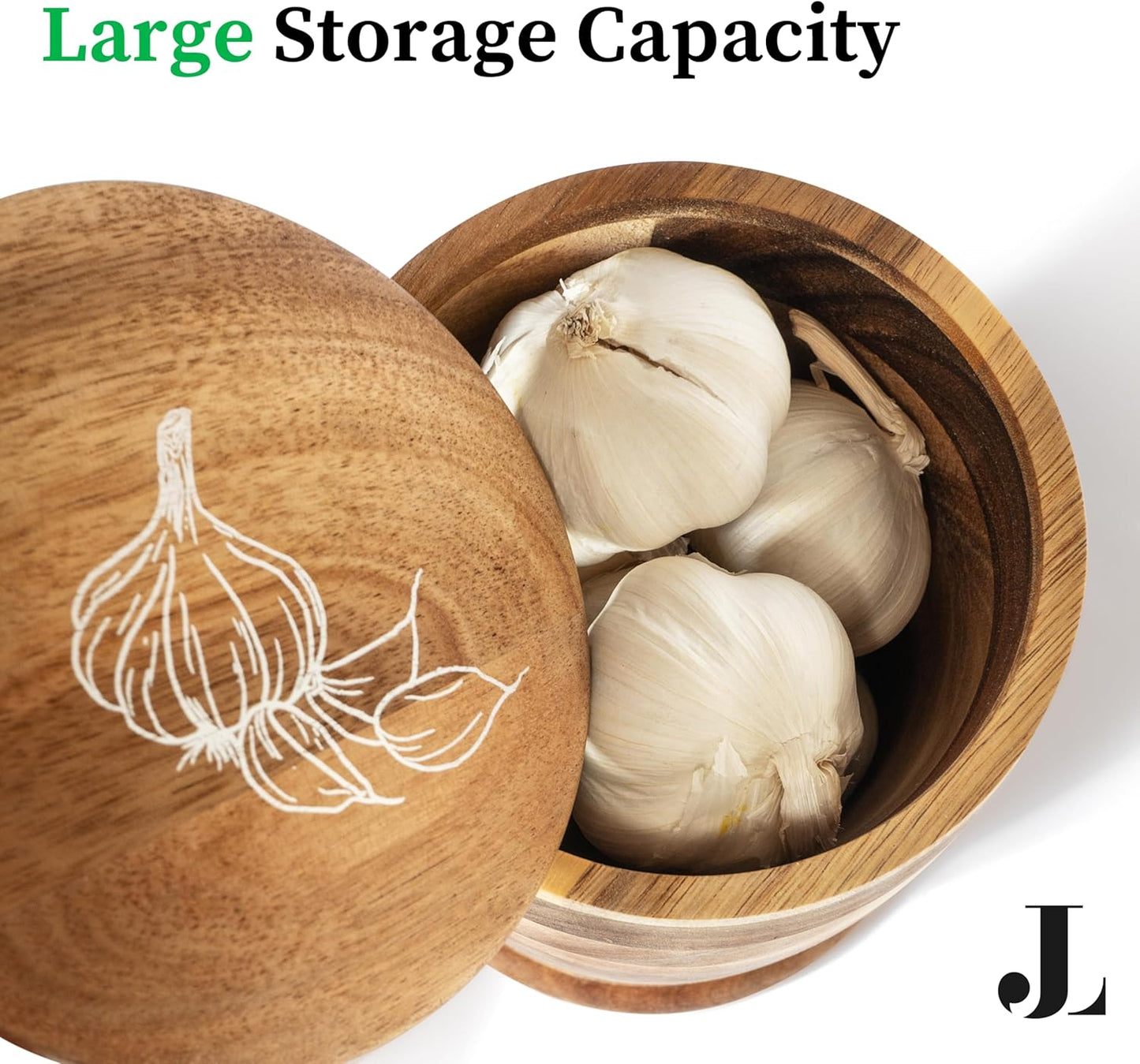 Introducing The Always Fresh Acacia Garlic Keeper For Counter