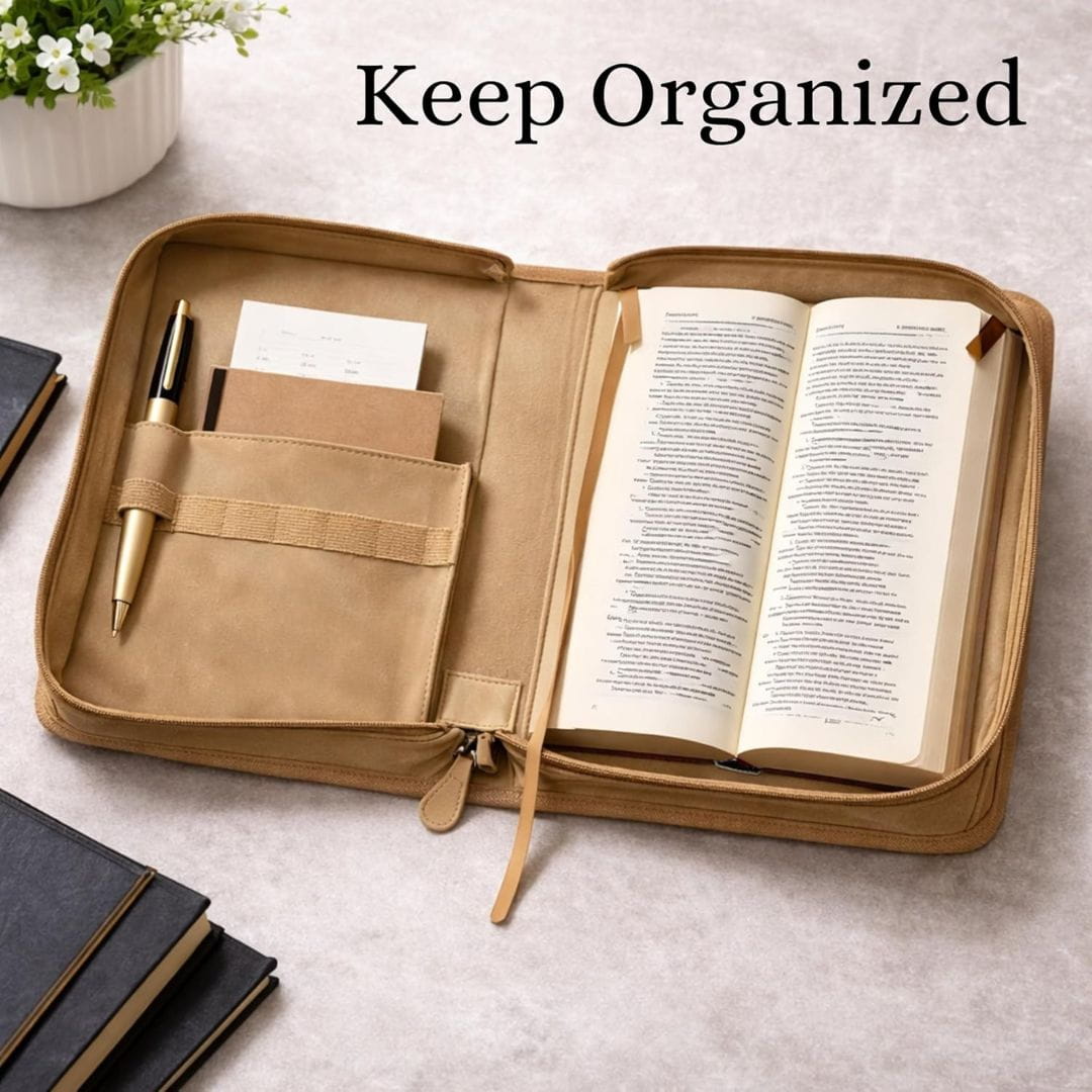 The Joyful Bible Cover Case for Women with Zipper. Pu Leather