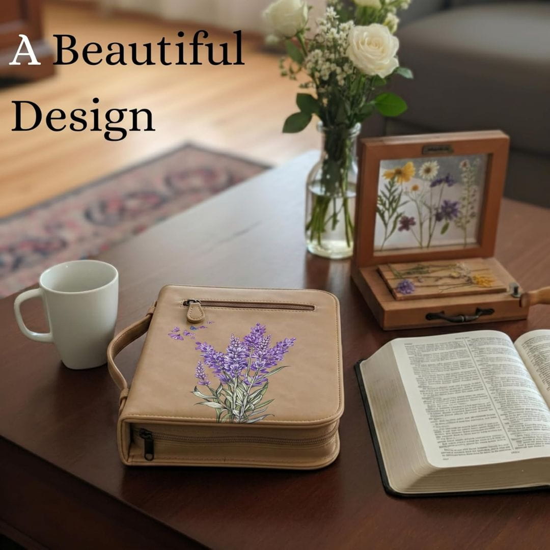 The Joyful Bible Cover Case for Women with Zipper. Pu Leather