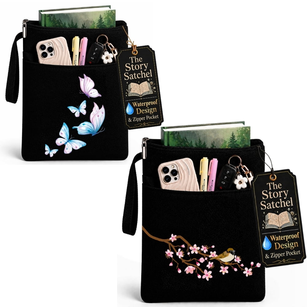 The Story Satchel 2Pcs Set Waterproof Book Sleeve with Zipper. Book Lovers Gift